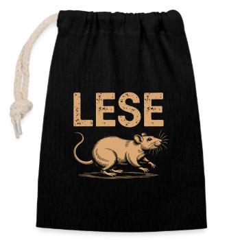 Leseratte – Bücherwurm & Lesezeichen-Fan - Verschließbarer Geschenkbeutel aus Baumwolle (14x20cm) - Schwarz - Vorne