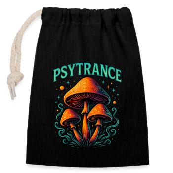 Psytrance Shirt – Goa Festival Pilze - Verschließbarer Geschenkbeutel aus Baumwolle (14x20cm) - Schwarz - Vorne
