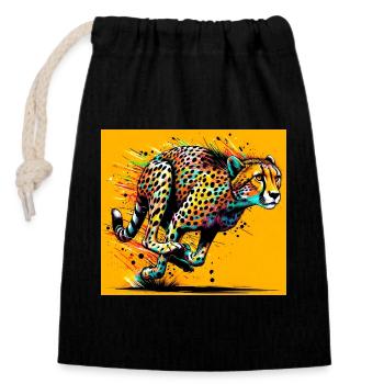 guépard - Sac cadeau en coton avec cordon (14 x 20 cm) - noir - Devant