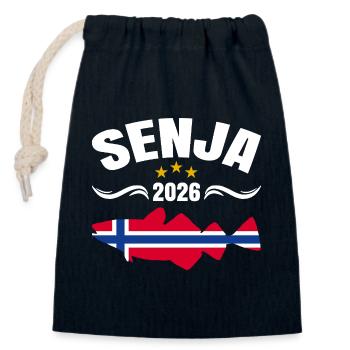 Voyage de pêche à Senja en Norvège 2026 (Garantie du prix le plus bas) - Sac cadeau en coton avec cordon (14 x 20 cm) - bleu marine - Devant
