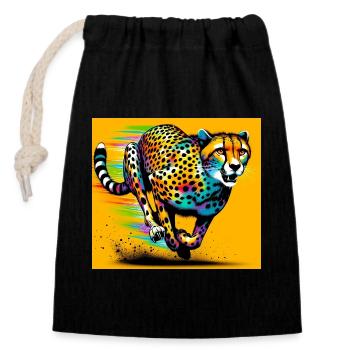cheetah - Closable cotton gift bag (14x20cm) - black - Front
