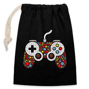 Pointillist Game Controller - Closable cotton gift bag (14x20cm) - black - Front
