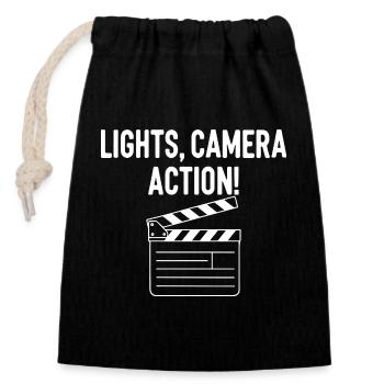 film clapper planche lumières caméra action - Sac cadeau en coton avec cordon (14 x 20 cm) - noir - Devant