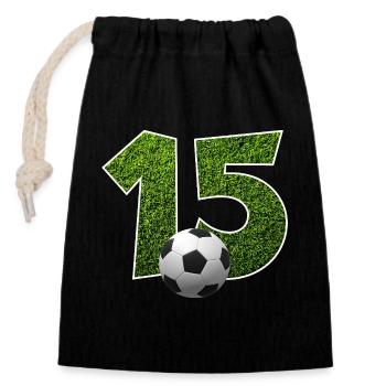 NR. 15 NUMMER 15 FUßBALL 15. GEBURTSTAG - Verschließbarer Geschenkbeutel aus Baumwolle (14x20cm) - Schwarz - Vorne