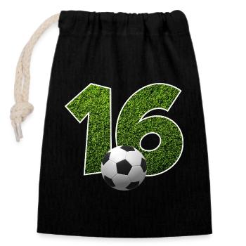 NR. 16 NUMMER 16 FUßBALL 16. GEBURTSTAG - Verschließbarer Geschenkbeutel aus Baumwolle (14x20cm) - Schwarz - Vorne