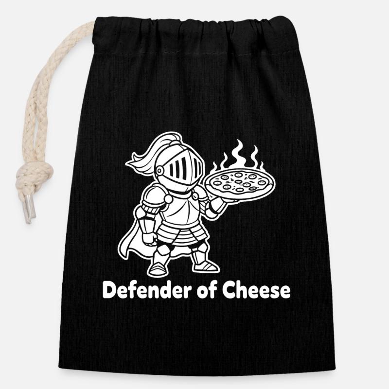 Pizza chevalier du fromage - Sac cadeau en coton avec cordon (14 x 20 cm) - noir