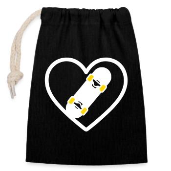 Skateboard Coeur Street Sport Passion - Sac cadeau en coton avec cordon (14 x 20 cm) - noir - Devant