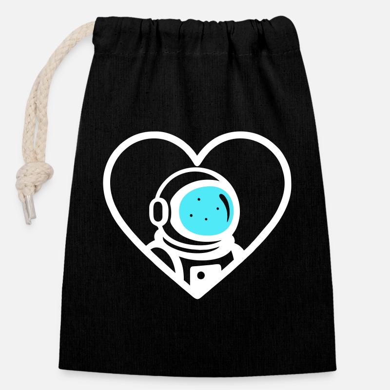 Astronaut Heart Space Cosmic Helmet - Closable cotton gift bag (14x20cm) - black