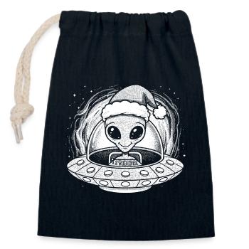 Des extraterrestres hivernaux chez le Père Noël OVNI - Sac cadeau en coton avec cordon (14 x 20 cm) - bleu marine - Devant