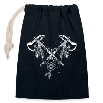Crossed Tomahawks with Feathers – Line Art - Closable cotton gift bag (14x20cm) - navy - Front