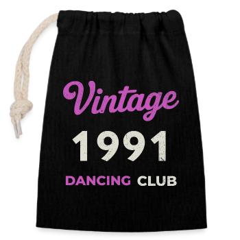 Vintage 1991 – Dancing Club Retro Geburtsjahr - Verschließbarer Geschenkbeutel aus Baumwolle (14x20cm) - Schwarz - Vorne