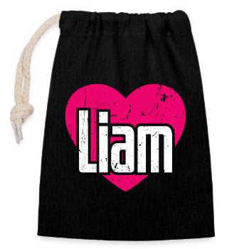 I Love Liam Pinkes Herz Ich liebe Liam - Verschließbarer Geschenkbeutel aus Baumwolle (14x20cm) - Schwarz - Vorne