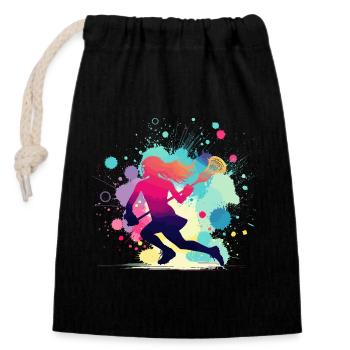 Lacrosse, Lacrosse Player Woman, Lacrosse Graphic - Closable cotton gift bag (14x20cm) - black - Front