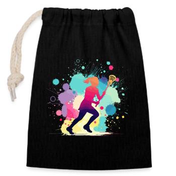 Lacrosse, Lacrosse Player Woman, Lacrosse Graphic - Closable cotton gift bag (14x20cm) - black - Front