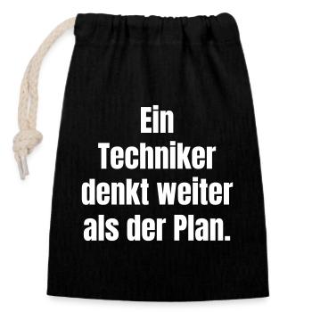 Techniker Denkt Weiter Als Plan - Verschließbarer Geschenkbeutel aus Baumwolle (14x20cm) - Schwarz - Vorne