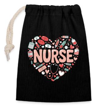 Nurse Herzdesign - Verschließbarer Geschenkbeutel aus Baumwolle (14x20cm) - Schwarz - Vorne