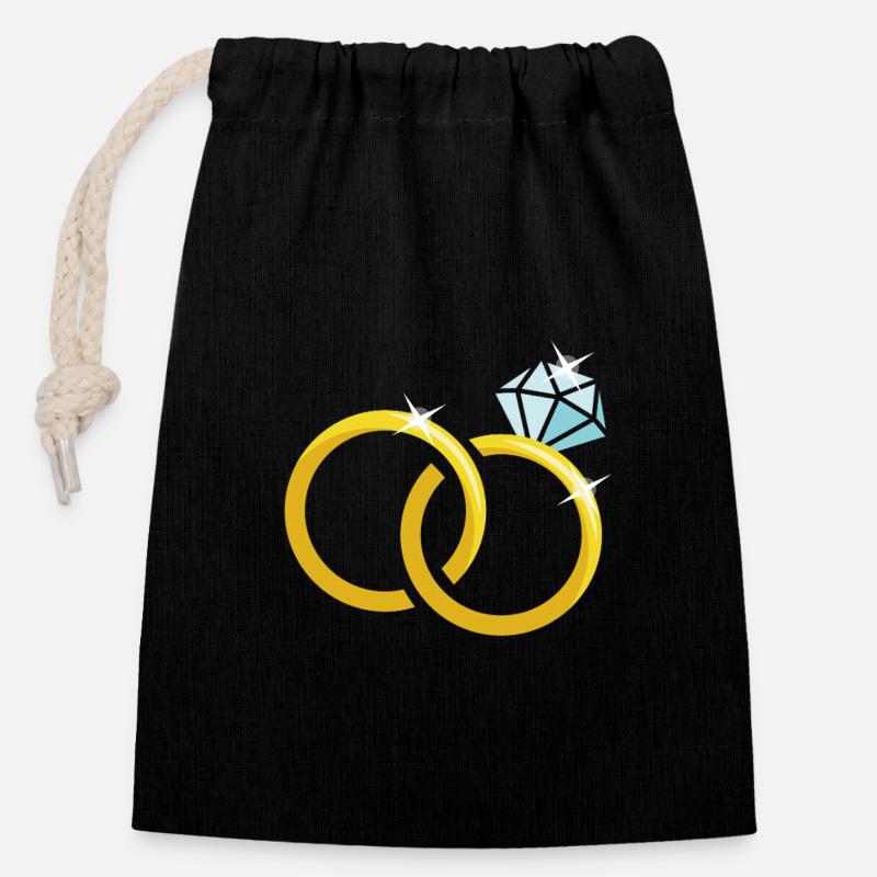Bagues de mariage en or avec diamant - Sac cadeau en coton avec cordon (14 x 20 cm) - noir