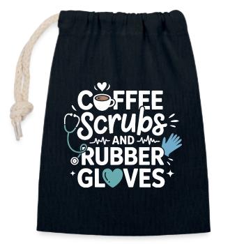 Kaffee Scrubs und Gummihandschuhe - Verschließbarer Geschenkbeutel aus Baumwolle (14x20cm) - Navy - Vorne