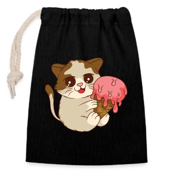 Le chat mange de la glace - Sac cadeau en coton avec cordon (14 x 20 cm) - noir - Devant