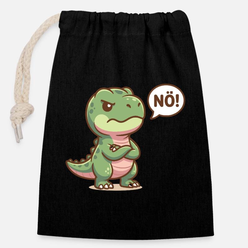 Cute dinosaur Nope funny saying - Closable cotton gift bag (14x20cm) - black