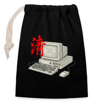 IT Technik Asiatisch - Verschließbarer Geschenkbeutel aus Baumwolle (14x20cm) - Schwarz - Vorne
