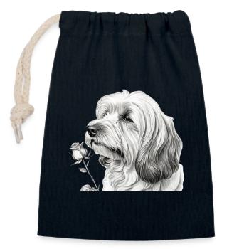 Schwarzweiß Hund mit Rose - Verschließbarer Geschenkbeutel aus Baumwolle (14x20cm) - Navy - Vorne