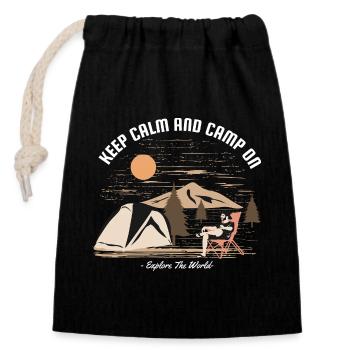 Keep Calm and Camp On Funny Camping - Closable cotton gift bag (14x20cm) - black - Front