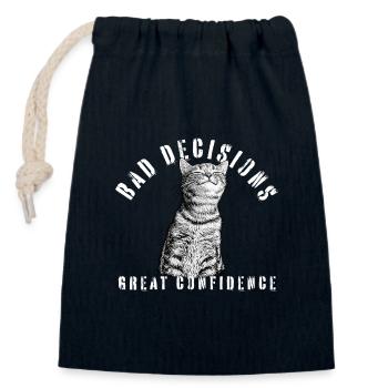 Bad Decisions – Good Confidence Katze - Verschließbarer Geschenkbeutel aus Baumwolle (14x20cm) - Navy - Vorne