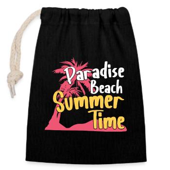 Paradise Beach Summer Time Retro Design - Verschließbarer Geschenkbeutel aus Baumwolle (14x20cm) - Schwarz - Vorne