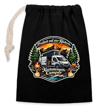 Freiheit auf vier Rädern Kastenwagen Camper - Verschließbarer Geschenkbeutel aus Baumwolle (14x20cm) - Schwarz - Vorne