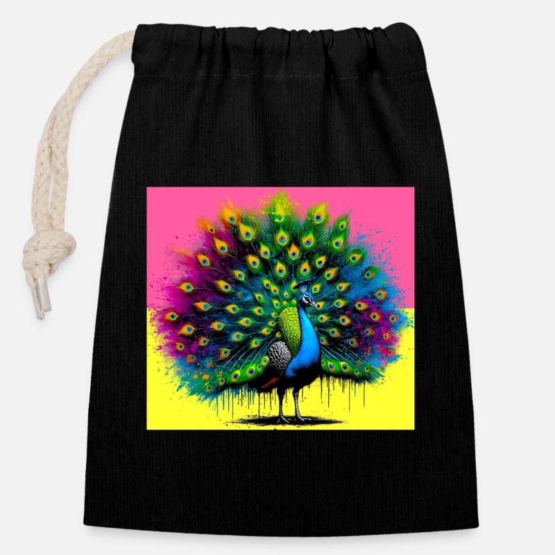 peacock - Closable cotton gift bag (14x20cm) - black