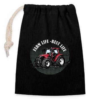 Farm Life – Roter Traktor Vintage Spruch Geschenk - Verschließbarer Geschenkbeutel aus Baumwolle (14x20cm) - Schwarz - Vorne