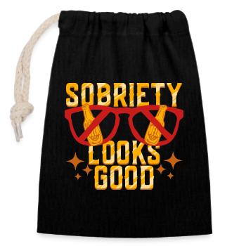 Antialcoholic Abstinent Sobriety Looks Good - Closable cotton gift bag (14x20cm) - black - Front