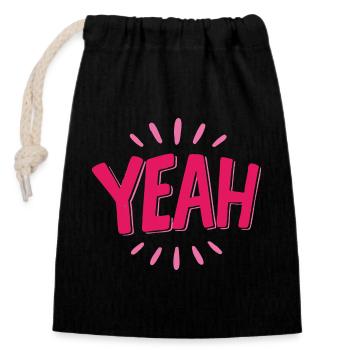 yes pink lettering with rays - Closable cotton gift bag (14x20cm) - black - Front