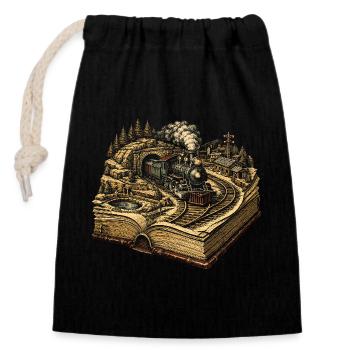 Model Railway Railway - Closable cotton gift bag (14x20cm) - black - Front