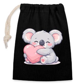 Little koala cuddles heart - Closable cotton gift bag (14x20cm) - black - Front