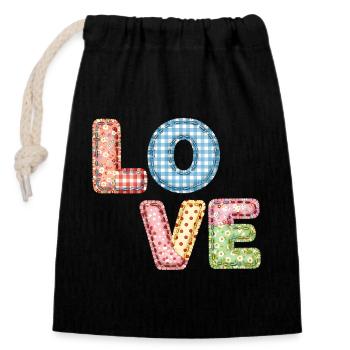 Love Patchwork Design Bunte Stoffflicken - Verschließbarer Geschenkbeutel aus Baumwolle (14x20cm) - Schwarz - Vorne