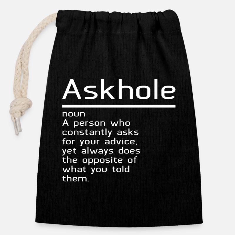 Askhole - Verschließbarer Geschenkbeutel aus Baumwolle (14x20cm) - Schwarz