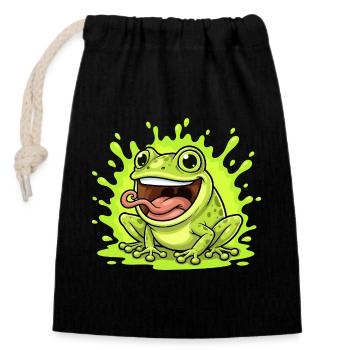 Lime Frog Splash Cartoon - Closable cotton gift bag (14x20cm) - black - Front