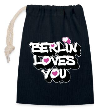 Berlin Loves You Heart 3D - Verschließbarer Geschenkbeutel aus Baumwolle (14x20cm) - Navy - Vorne