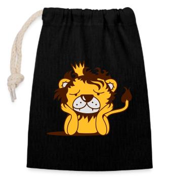 lion with crown - Closable cotton gift bag (14x20cm) - black - Front