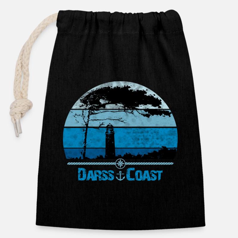 Côte Darss avec coupe-vent et phare - Sac cadeau en coton avec cordon (14 x 20 cm) - noir