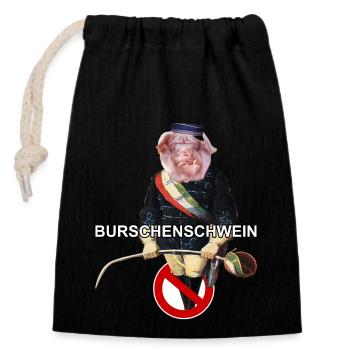 Studentenverbindung Burschenschaft Burschenschwein - Verschließbarer Geschenkbeutel aus Baumwolle (14x20cm) - Schwarz - Vorne