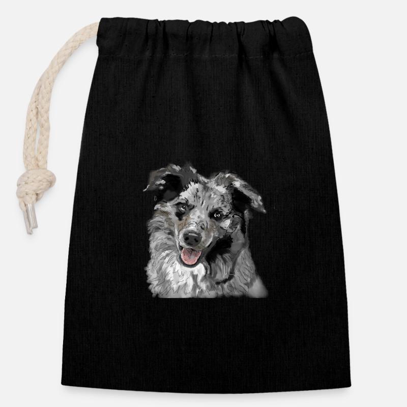 Berger australien - Sac cadeau en coton avec cordon (14 x 20 cm) - noir