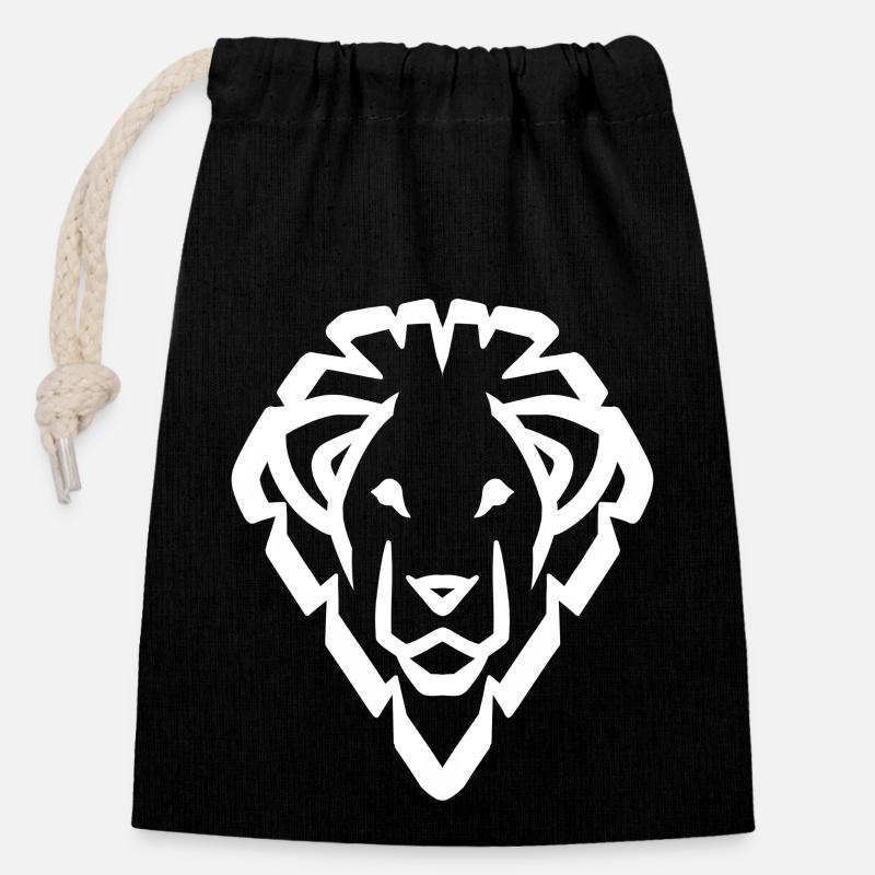 Lion's head symbol white - Closable cotton gift bag (14x20cm) - black