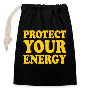 Protect your energy - Closable cotton gift bag (14x20cm) - black - Front