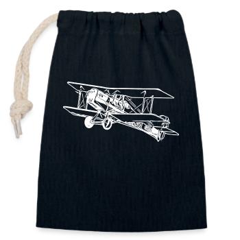 Flying Biplane Box Vintage Illustration - Closable cotton gift bag (14x20cm) - navy - Front