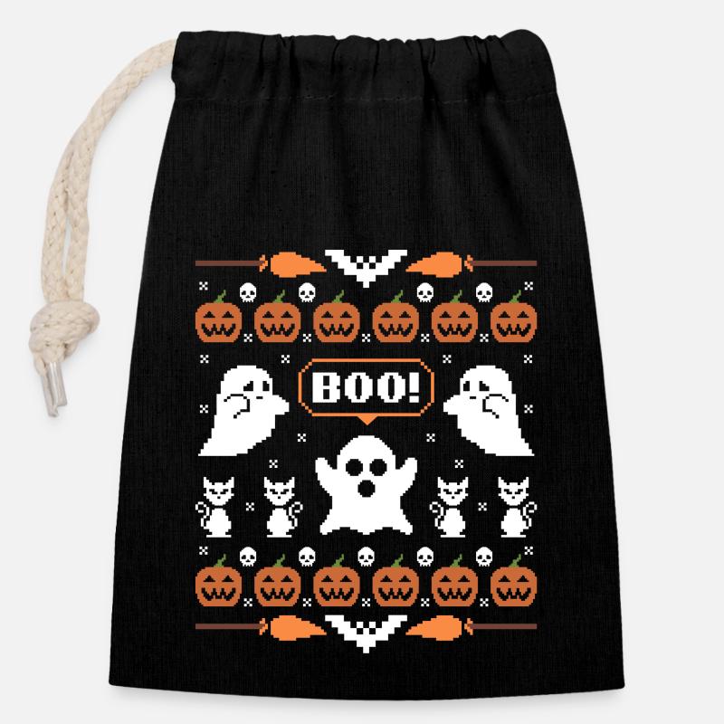 Halloween 8-Bit - Verschließbarer Geschenkbeutel aus Baumwolle (14x20cm) - Schwarz