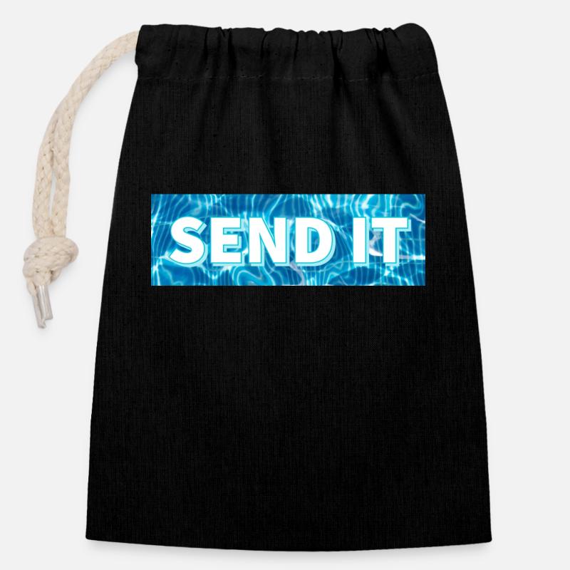 Logo de la boîte SEND IT - Sac cadeau en coton avec cordon (14 x 20 cm) - noir
