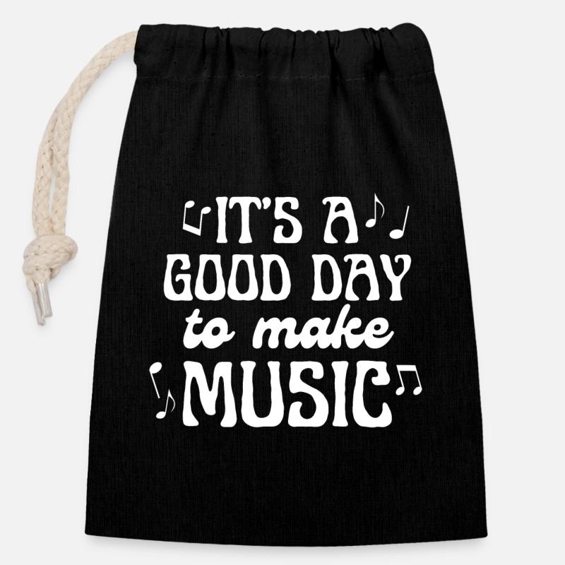 It's A Good Day To Make Music - Closable cotton gift bag (14x20cm) - black